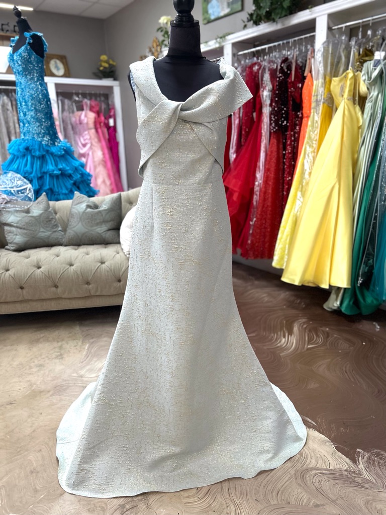 Alyce Paris Ivory Textured Gown With Sculpted Draped Bow Neckline